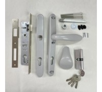 Замок в калитку с ручками нажимная и ухват (лопатка) Евро30 Светло-серый