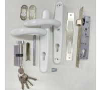 Замок в калитку (полный комплект) Евро-36/85 цвет-Белый, сердцевина ключ/барашек